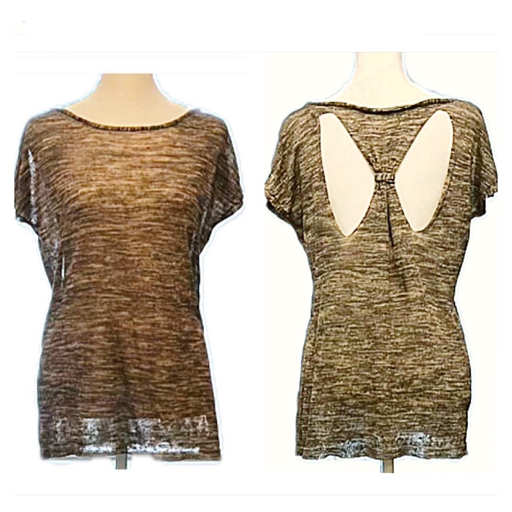 RARE VINTAGE Y2K Michael Simon Space-Dye Linen Tee DOUBLE TEARDROP Back CUTOUT M